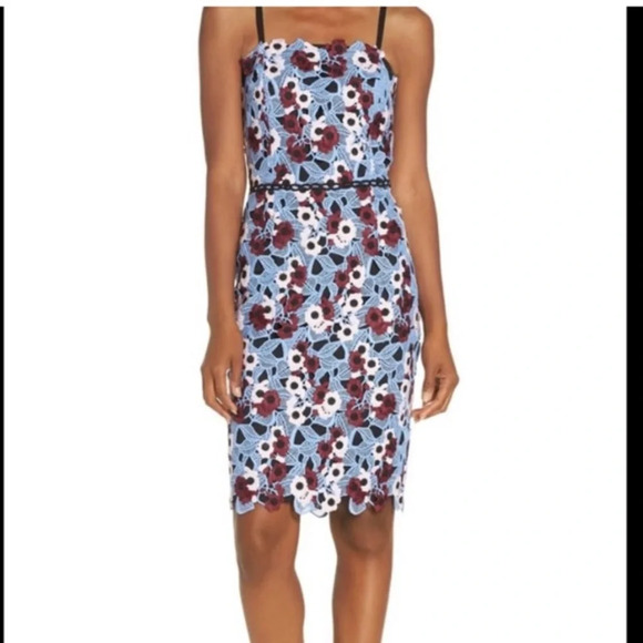 Adelyn Rae Harlow Lace Sheath Dress Blue And Wine - Picture 1 of 8